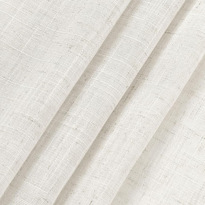 Beige White Linen Curtains 80 Inch Long for Bedroom Back Tab, Filters Light Privacy Transparent Curtains Modern Farmhouse Coastal Decor for Sliding Glass Doors 2 Panels 52x80