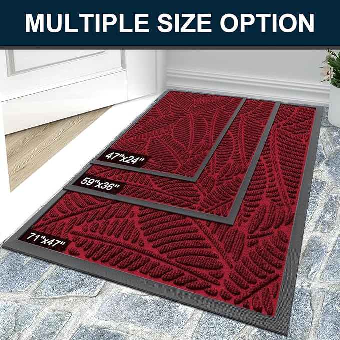 Colorxy Waterproof Doormat, Sturdy Natural Rubber Front Indoor Mat, Non Slip Low Profile Indoor Outdoor Door Mats, Stain and Fade Resistant Floor Mats, Easy Clean Patio Entry Mat, 71''x47'', Burgundy