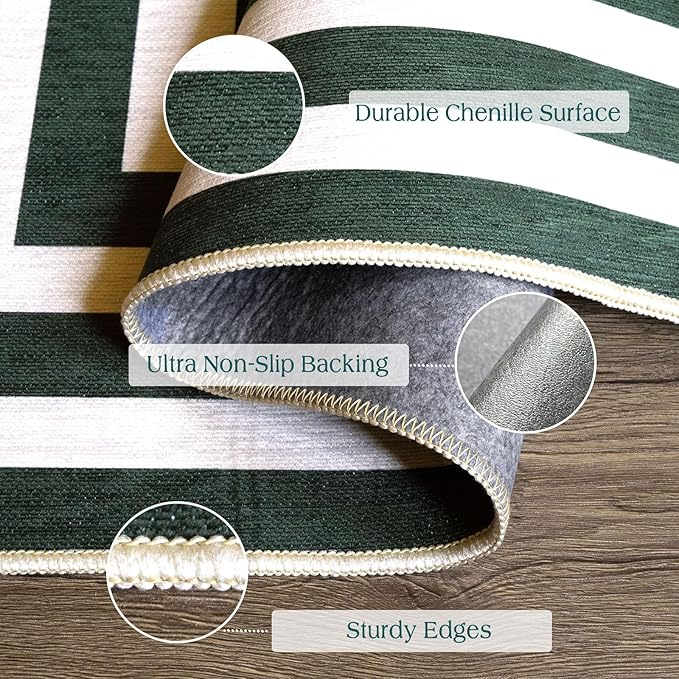 Front Door Mat Indoor Entrance - 2x4.3 Ft Modern Washable Spring Outdoor Door Mat for Layering Porch Rug Non-Slip Green White Geometric Runner Rug for Kitchen Bedroom Laundry Room Porch Decor