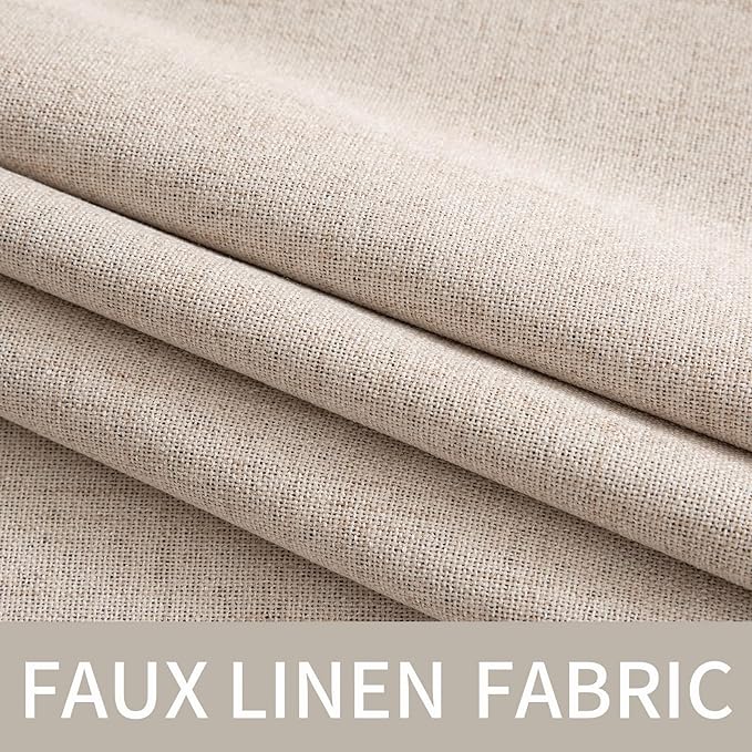 MIULEE 100% Blackout Linen Textured Curtains for Bedroom Solid Thermal Insulated Natural Beige Grommet Room Darkening Curtains & Drapes Luxury Decor for Living Room Nursery 52 x 95 Inch (2 Panels)