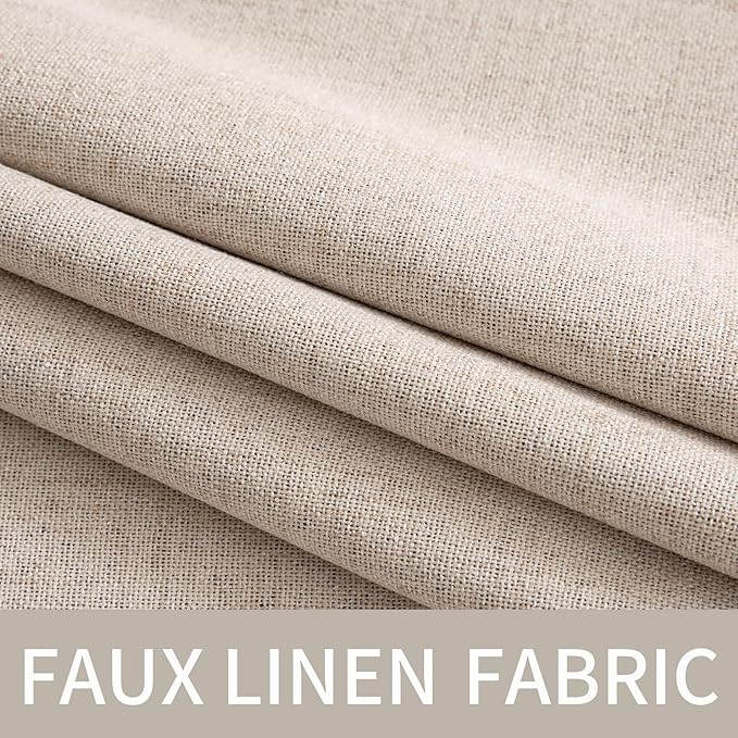 MIULEE 100% Blackout Linen Textured Curtains for Bedroom 102 Inches Extra Long Thermal Insulated Natural Beige Grommet Room Darkening Curtains & Drapes Luxury for Living Room Nursery (2 Panels)
