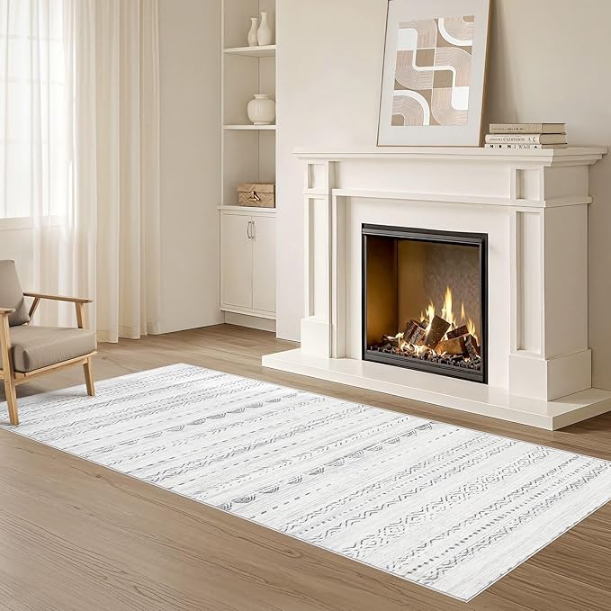 Nakagishi Runner Rug Kitchen Washable Rugs: 2x6 Non-Slip Boho Soft Modern Stain Resistant Indoor Floor Neutral Farmhouse Throw Carpet for Hallway Bathroom Laundry Room Entryway Bedroom- Gray