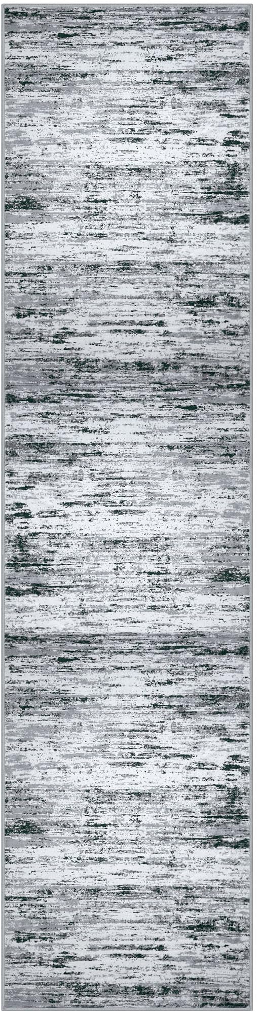 Lansny Modern Abstract Runner Rug 2.6x10, Black Grey White Washable Long Kitchen Runner Non-Slip Soft Hallway Rug Runner Thin Print Faux Wool Carpet for Entryway Bedroom Laundry Room Indoor Home Decor