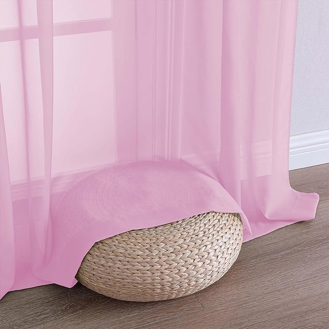OWENIE Pink Sheer Curtains 120 Inches Long 2 Panels Set, Airy Lightweight Sheer Pink Curtains for Living Room Bedroom, Farmhouse Voile Filmy Rod Pocket Curtains Drapes, 2 Pcs, Each 59" Wx120 L Inch
