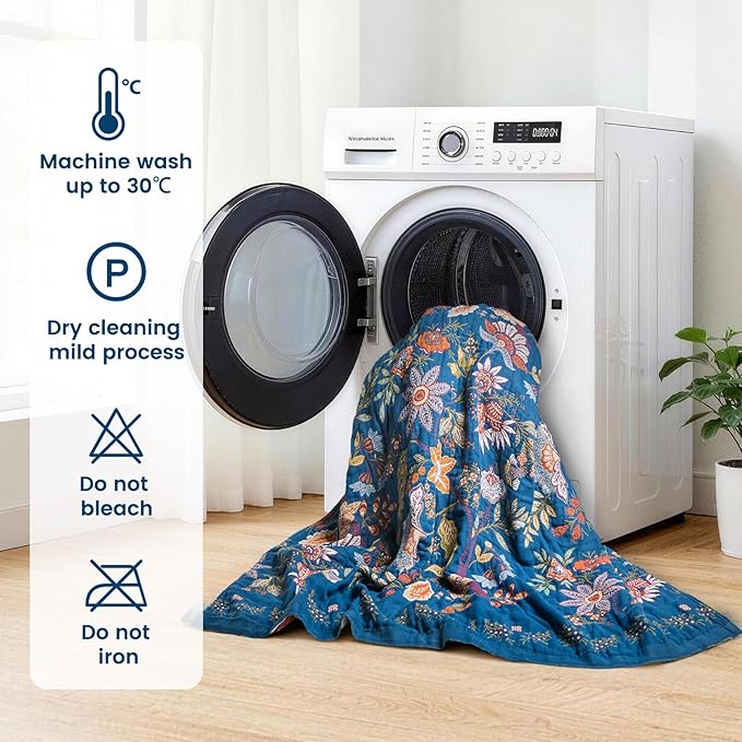 MSGKV Boho Throw Blanket for Couch 50"x60" 100% Cotton Floral Blanket Spring Breathable Lightweight Muslin Home Decorative Blankets for Sofa