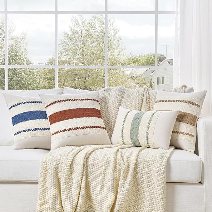 Fancy Homi Set of 1 Navy Blue Big Decorative Throw Pillow Covers 24x24 Inch for Couch Bed Sofa Living Room, Aesthetic Modern Organic Farmhouse Home Decor, Soft Cotton Woven Textured Cushion Case