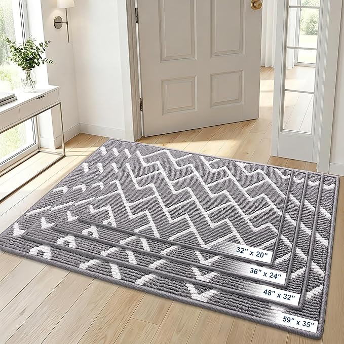 OLANLY Front Door Mat, Non-Slip Rubber Backing, Dirt Resistant and Absorbent, Washable, Easy to Clean Low-Profile Indoor Doormat for Back Door, Entryway, Inside Entrance, 40x32, Grey
