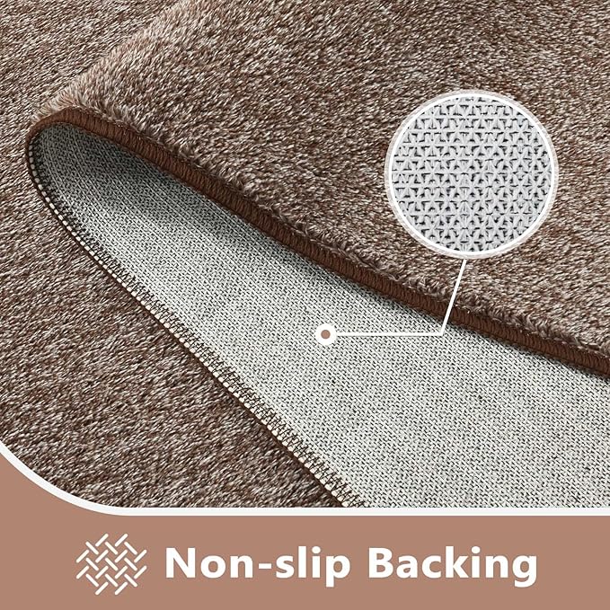 FinRèc 8x10 Washable Area Rugs for Bedroom Living Room, Low Pile Thin Rug Solid Color, Non-Slip Carpet Indoor for Home Decor (Brown)