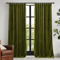 RYB HOME Moss Green Velvet Curtains 72 inches with Hook Belt, Soft Fabric Room Darkening Thermal Insulated Luxurious Home Decor Curtains for Living Room Bedroom, W 42" x L 72", 2 Panels Set