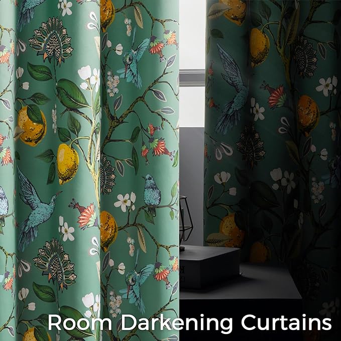 Extra Long 120 Inches Curtains for Large Window Luxury Sage Green Floor To Ceiling Blackout Vintage Floral Hummingbird Fancy Grommet Drop Cloth Damask Drape for Living Room Dining 2 Pages 10 FT