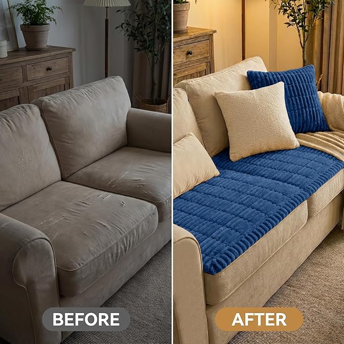 Smiry Couch Cover for Dogs Washable, Non Slip Fuzzy Pet Couch Covers for 3 Cushion Sofa Pet Friendly, Thick Soft Sofa Slipcovers Cushion Protector (Navy Blue, 27.6" x 59")