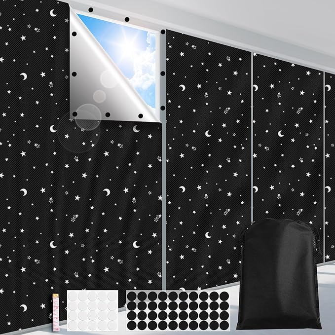 FADOTY 100% Blackout Window Cover Film, Portable Black Out Curtains for Bedroom, Cuttable Blackout Shades Fabric Sheet, No Drill Window Blinds, Sun Heat Light Blocker for Travel Media Dorm, 57'' W