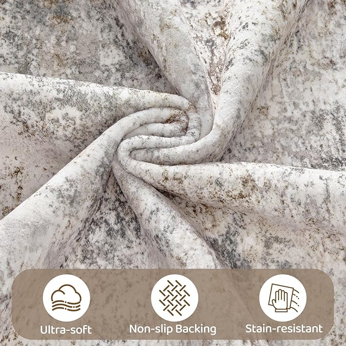 UERMEI 10x12 Area Rug Living Room Rugs - Washable Neutral Modern Abstract Soft Thin Large Rug Indoor Floor No Slip Rug Carpet for Bedroom Under Dining Table Home Office Decor - Brown Grey