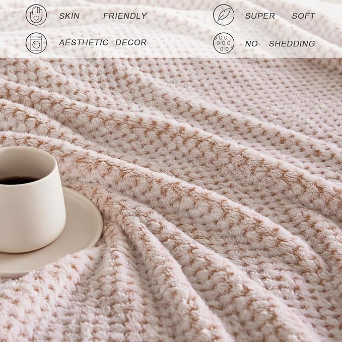 Exclusivo Mezcla Fleece Bed Blanket Queen Size, Super Soft and Warm Blankets for Couch, Sofa and Bed Waffle Textured, Cozy, Fuzzy and Lightweight (Heather Camel, 90x90 Inches)