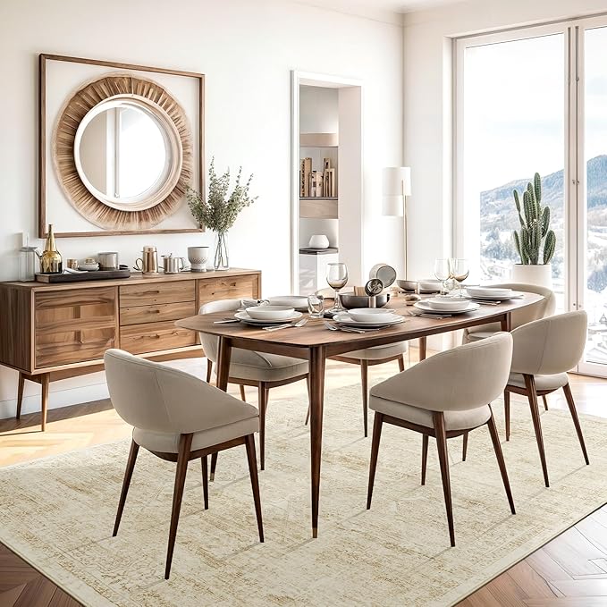 Soalmost Washable Area Rug 8x10, Large Soft Rugs for Living Room Vintage Beige 8x10 Area Rugs for Bedroom Dining Room Floral Non-Slip Thin Rug