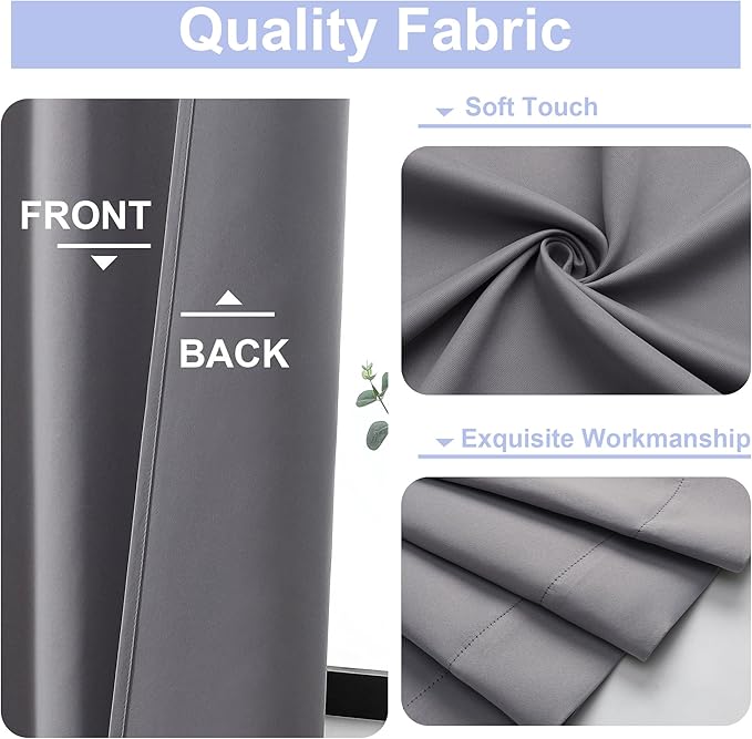Simplebrand Ava Light Grey Short Blackout Curtains for Bedroom 54 Inches Long 2 Panels Set, Solid Thermal Insulated, Energy Saving Window Treatment Curtains Blackout Drapes, W40 x L54 Inch, Light Grey