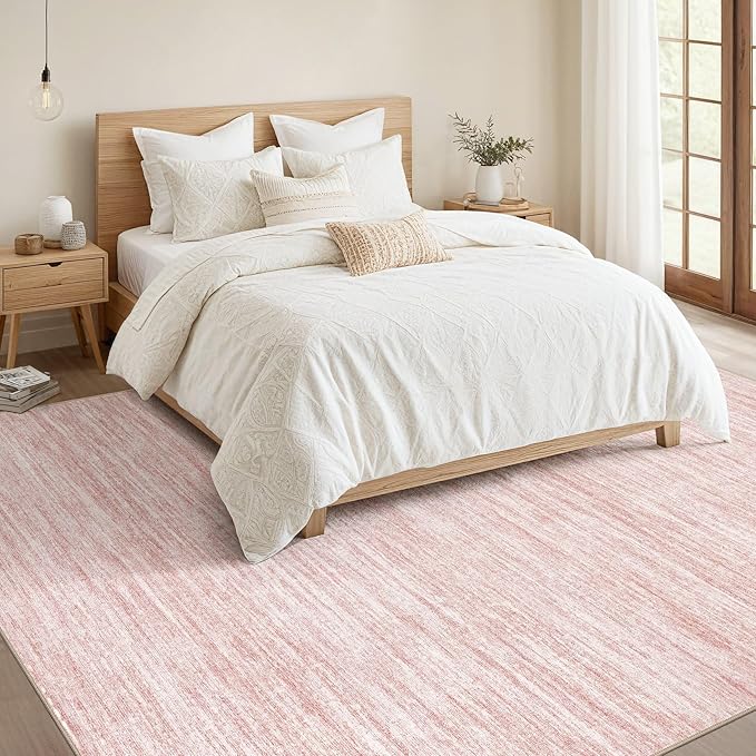 Nakagishi 10x14 Area Rugs Living Room: Washable Large Vintage Rug Neutral Non-Slip Soft Stain Resistant Indoor Carpet for Bedroom Nursery Dining Room Office Playroom - Pink-01