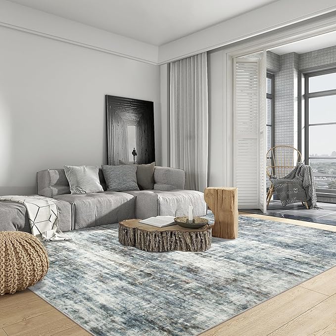 5x7 Area Rugs Washable Rug: Modern Abstract Living Room Rug Soft Anti-Skid Thin Carpet Indoor Floor Non-Shedding Carpets for Bedroom Dining Room Farmhouse Nursery Home Office - Blue Multi