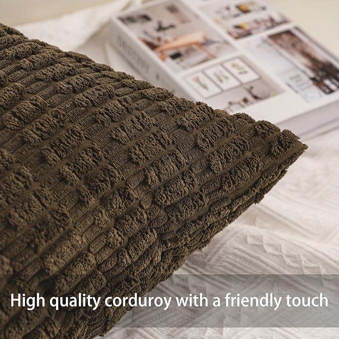Pack of 2 Corduroy Decorative Throw Pillow Covers 12x24 Inch Soft Striped Pillow Covers Modern Farmhouse Home Decor for Sofa Living Room Couch Bed（Green）