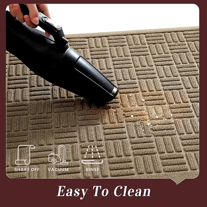 Mibao Front Door Mat Indoor Outdoor Entrance, Dirt Trapping Waterproof All-Season, All-Weather Doormat, Non-Slip Durable Natural Rubber Low Profile Easy Clean Patio Entrance Mat, 61.5" x 36", Beige