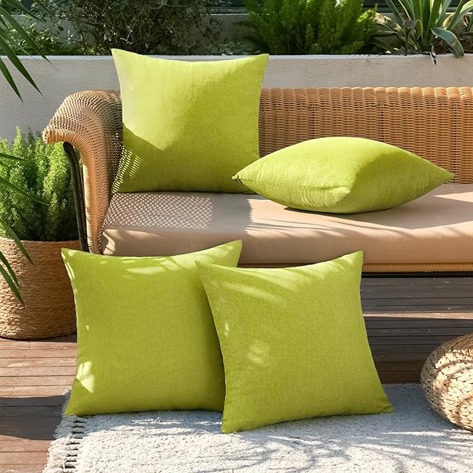 MIULEE Pack of 4 Decorative Outdoor Throw Pillow Covers Linen Waterproof Pillow Covers Spring Farmhouse Cushion Cases for Patio Garden Tent Balcony Couch Sofa 16x16 inch Grass Green