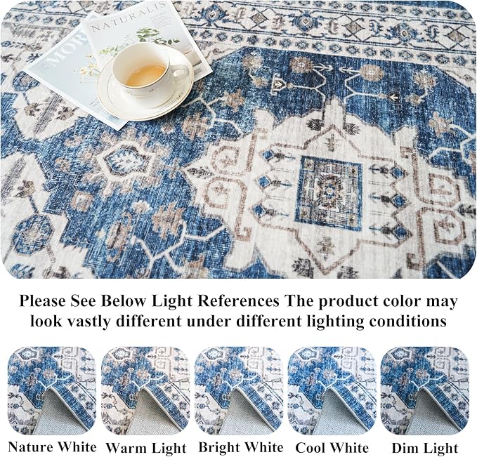 2x6 Washable Hallway Runner Rug: Indoor Farmhouse Kitchen Rugs Oriental Thin Non-Slip Entryway Carpet Ultra Soft Water Resisitant Floor Mat for Living Room Bedroom for Bathroom Laudry(2 X 6,Blue)