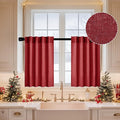 MIULEE Burgundy Red Kitchen Curtains 24 Inch Length 2 Panels, Soft Thick Linen Textured Semi Sheer Light Filtering Short Cafe Tier Curtains for Small Half Window Back Tab Rod Pocket Christmas Decor