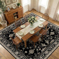RELEANY Area Rugs Square 10ft Washable Non-Slip, Floral Vintage Distress Print Pattern Medallion Carpet for Living Room Bedroom Dining Room, Black Brown Neutral Dark Tan