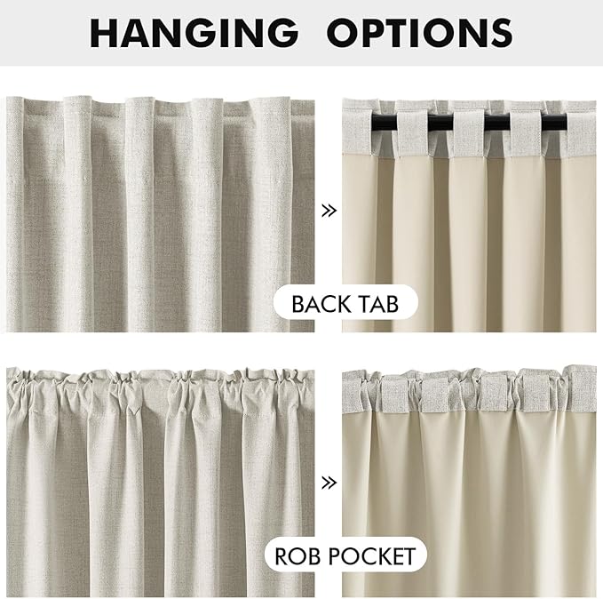 MIULEE 100% Blackout Linen Curtains for Bedroom, Light Cream Solid Luxury Decor Thermal Insulation Room Darkening Drapes for Living Room Nursery Back Tab Rod Pocket 42 x 63 Inches, 2 Panels