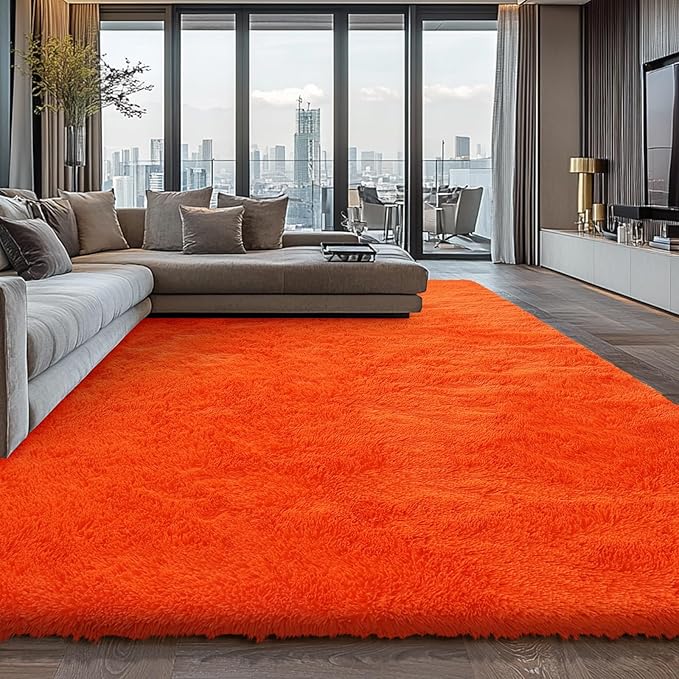 Orange Shag Area Rugs for Bedroom Living Room,6X9 Ultra Soft Fluffy Area Rugs for Dorm, Indoor Carpet Nursery Rugs for Kids Room Home Halloween Decor