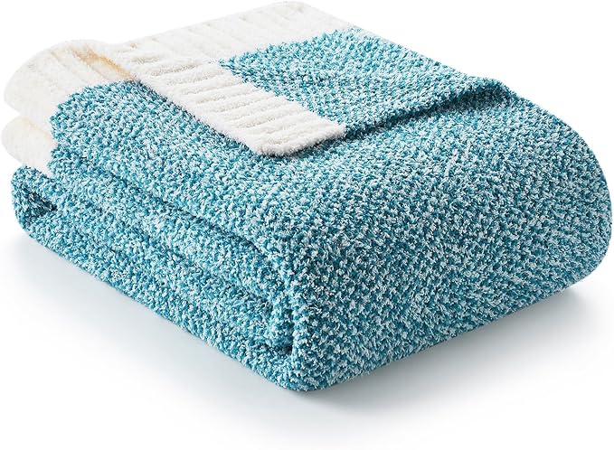 Snuggle Sac Super Soft & Reversible Heather Teal Blue Throw - Oversized Cozy Knit Blanket for Bed, Sofa, Living Room, Twin Size (60x80 Inches)