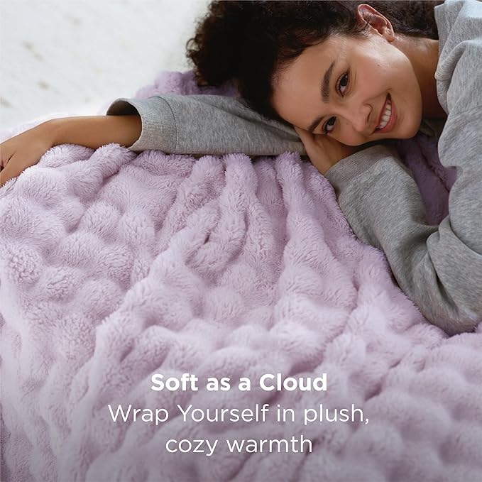 Bedsure 3D Fleece Bubble Blanket for Couch - GentleSoft Purple Throw Blanket for Sofa Bed Room Decor - Luxury Soft Cozy Gifts for Kids, Lightweight, All Seasons, Light Purple, 50"×60"