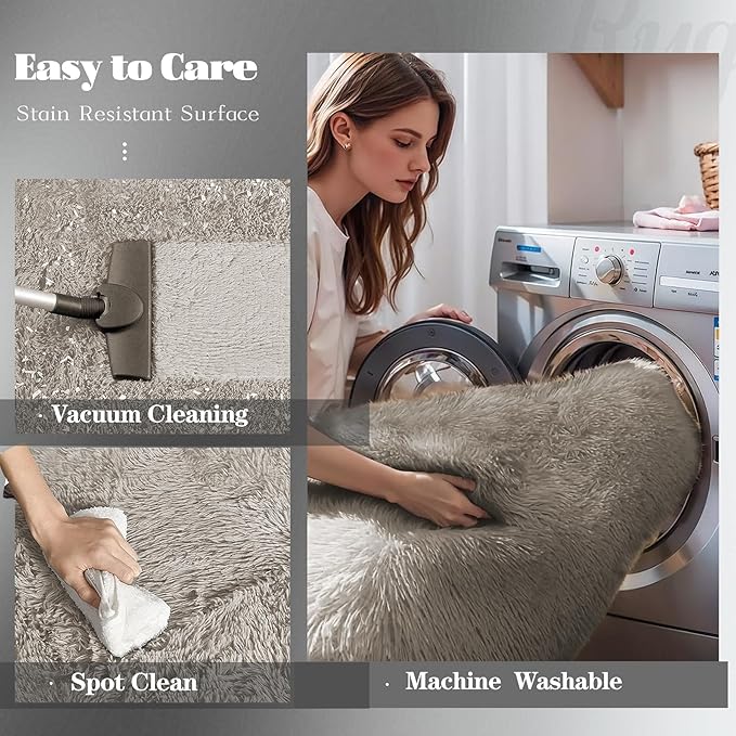 6x9 Area Rugs for Living Room: Fluffy Shag Soft Washable Rug Large Fuzzy Plush Indoor Carpet for Bedroom Nursery Playroom Kids Girls Boys Room (Grey Camel, 6'x9')