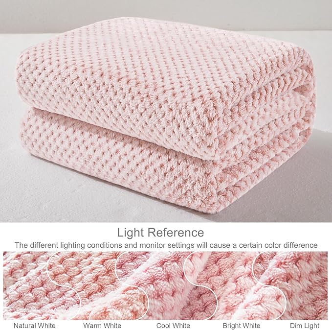 Exclusivo Mezcla Fleece Bed Blanket Queen Size, Super Soft and Warm Blankets for Couch, Sofa and Bed Waffle Textured, Cozy, Fuzzy and Lightweight (Heather Dusty Pink, 90x90 Inches)
