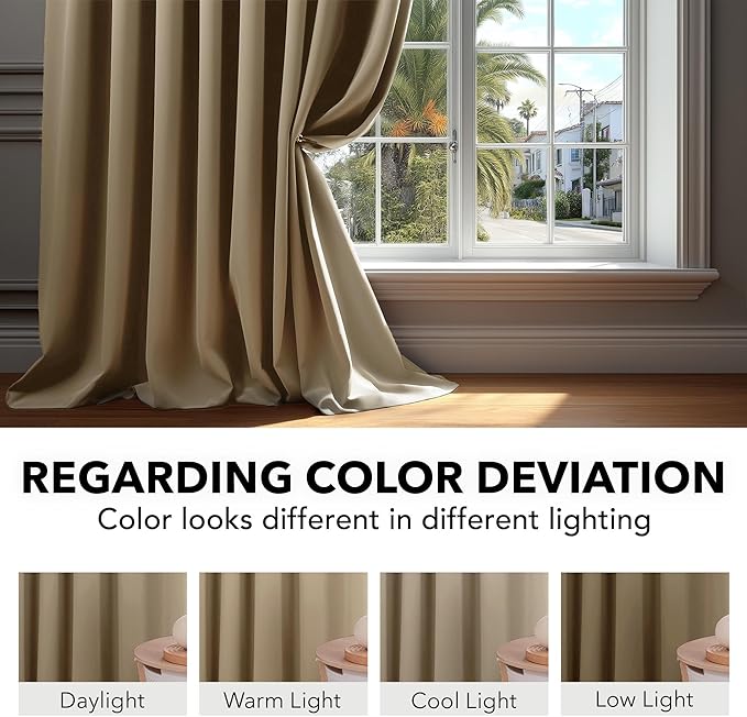 Deconovo Blackout Curtains, Thermal Insulated, W42 x L54 2 Panels, Back Tab, Machine Washable, Room-Darkening Drapes for Bedroom/Living Room Khaki