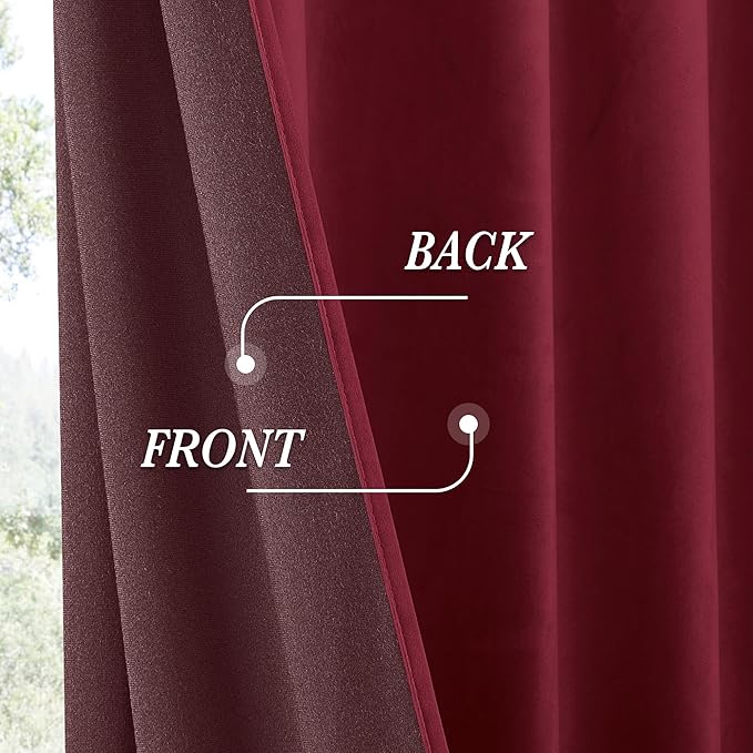 RYB HOME Burgundy Red Velvet Curtains for Christmas Decor, Soft Luxury Backdrops for Studio Theater, Back Tab Design for Bedroom Living Room, 52" W x L84 L, 2 Panels Set