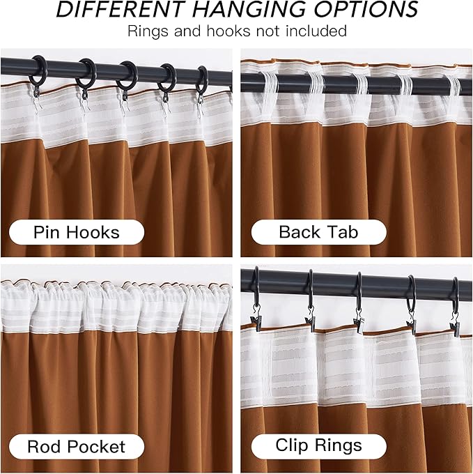 RYB HOME Velvet Curtains 96 inch, Room Darkening Window Curtains for Living Room Thermal Insulated Privacy Backdrop with Back Tab Loop for Bedroom, Golden Oak, W52 x L96 inch, 2 Panels