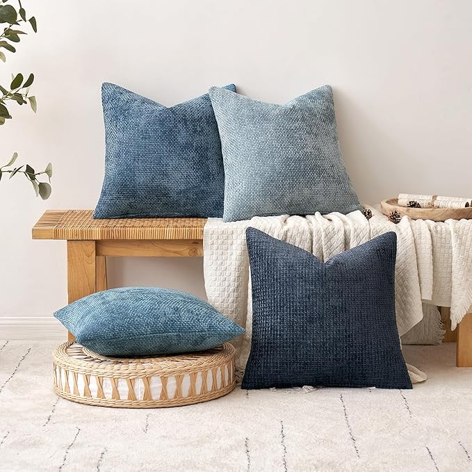 MIULEE Pack of 2 Couch Throw Pillow Covers 18x18 Inch Coastal Smoke Blue Modern Boho Accent Decorative Pillow Covers Soft Farmhouse Cushion Covers for Home Decor Bed Sofa Living Room