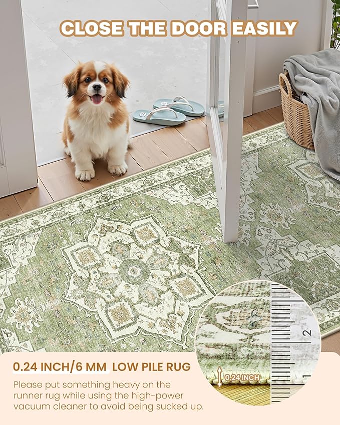 Kitchen Runner Rug Non Slip Washable 2.5x8, Soft Low Pile Entryway Rug Runners for Hallways,Carpet Runner for Living Room,Kitchen, Laundry, Bathroom(Light Green,2.5'x8')