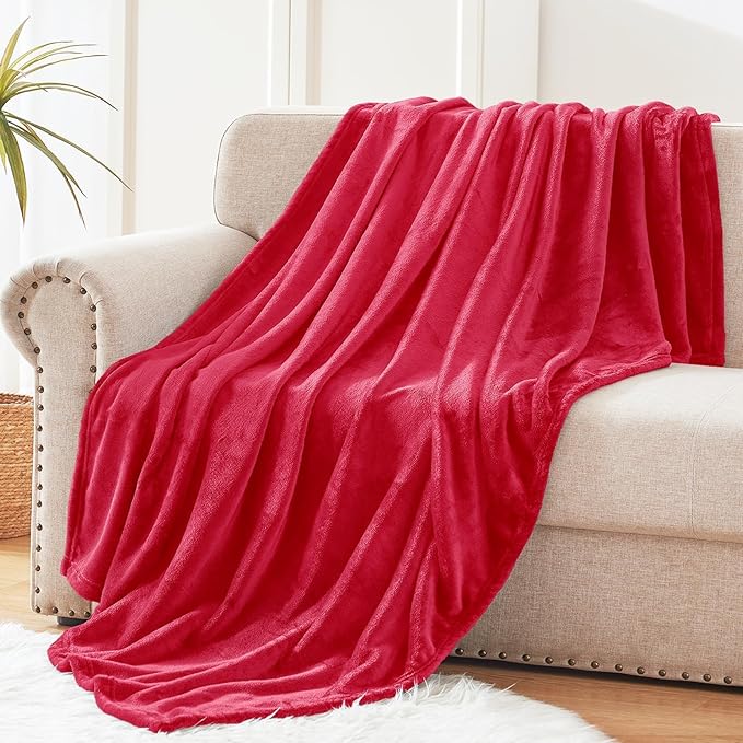 Exclusivo Mezcla Fleece Throw XL Blanket for Couch, Sofa, Super Soft and Warm Red Blankets, All Season, Cozy, Plush, Lightweight, 50x70 Inches
