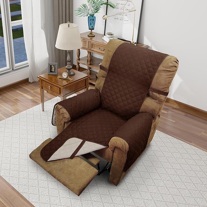 Recliner Chair Covers Reversible Sofa Cover Couch Cover for Pets Lazy Boy Furniture Protector(28''Recliner,Brown/Beige)