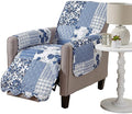 Great Bay Home Reversible Patchwork Recliner Cover - Washable Slipcover Furniture Protector with Elastic Straps - Perfect for Kids & Pets - Box-Stitched Detail (Navy)