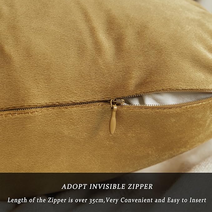 GIGIZAZA Golden Throw Pillow Covers 24x24 Decorative Velvet Cushion Covers Pack of 2 Pillowcase for Sofa