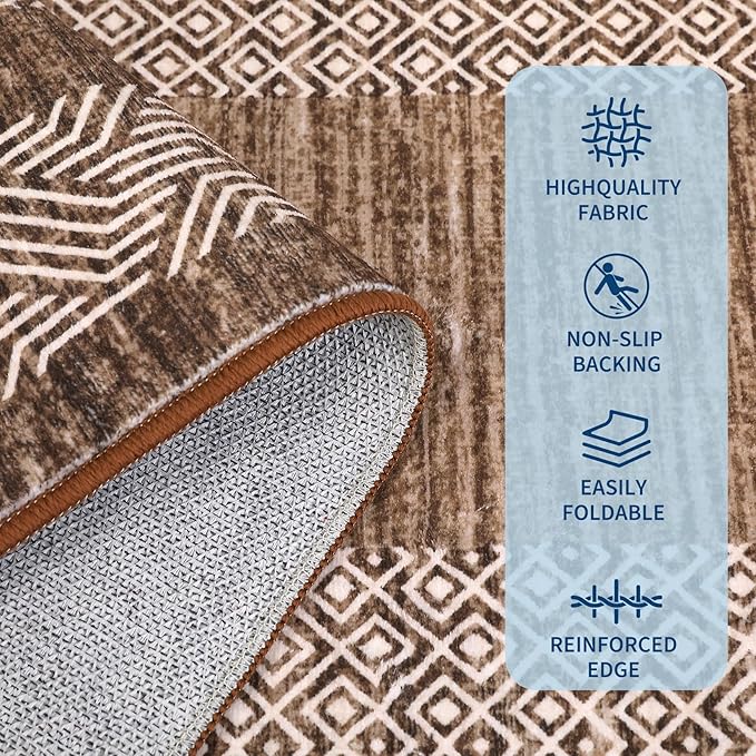Washable 2.5x10 Kitchen Runner Rug, Easy Clean Geometri Rugs for Hallway Entryway, Indoor Outdoor Non Slip Rug Farmhouse Morden Carpet Door Mat Area Rug for Laundry Room Dark Brown