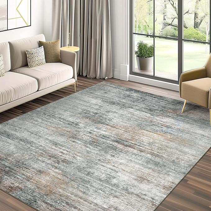 BEIMO Area Rugs 9x12 for Living Room Bedroom, Modern Abstract Machine Washable Rug, Large Soft Low Pile Floor Cover with Non Slip Backing for Dining Room, Ash Gray Brown