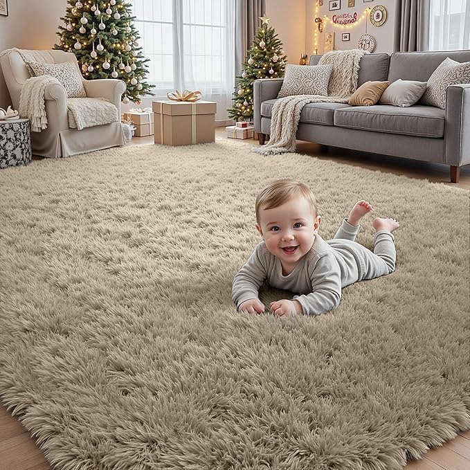 4x6 Area Rugs for Living Room Rug: Soft Fluffy Shag Gray Camel Rugs for Bedroom, Non-Slip Large Fuzzy Plush Rug Indoor Floor Carpet for Nursery Kids Boys Girls Room, Dorms, Playroom, Modern Home Decor