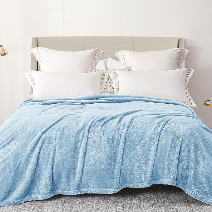 Exclusivo Mezcla Plush Fuzzy Fleece Bed Blanket Queen Size, Super Soft, Fluffy and Warm Blankets for Couch, Bed, All Season (Light Blue, 90x90 Inches)