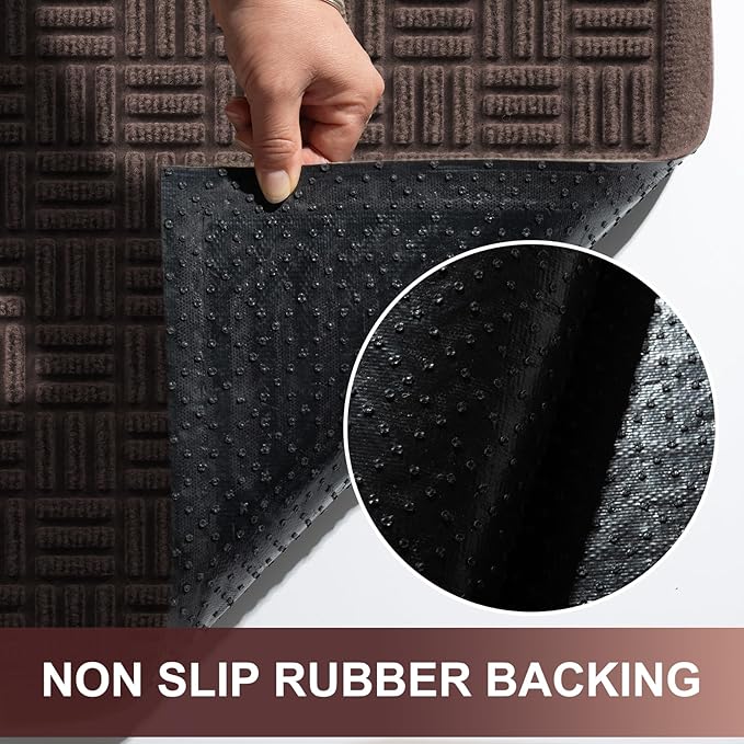 Mibao Front Door Mat Indoor Outdoor Entrance, Dirt Trapping Waterproof All-Season, All-Weather Doormat, Non-Slip Durable Natural Rubber Low Profile Easy Clean Patio Entrance Mat, 29.5" x 17", Coffee