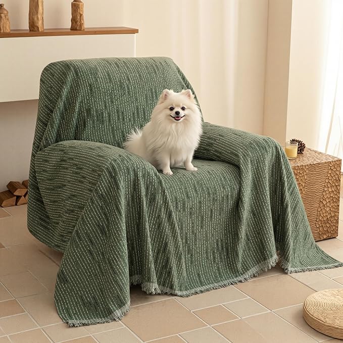 MYSKY HOME Oversized Armchair Couch Cover for 1 Cushion Couch, Washable Sofa Protector, Chair Couch Covers Sofa Covers Sofa Throws Sofa Slipcovers Futon Cover for Pet, Kid, 71"X91", Moss Green
