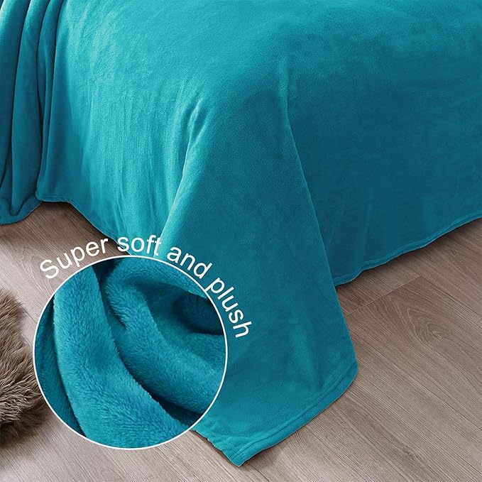 Exclusivo Mezcla Fleece Blankets Queen Size for Bed, Super Soft and Warm, All Season, Cozy, Plush, Lightweight, 90x90 Inches, Teal